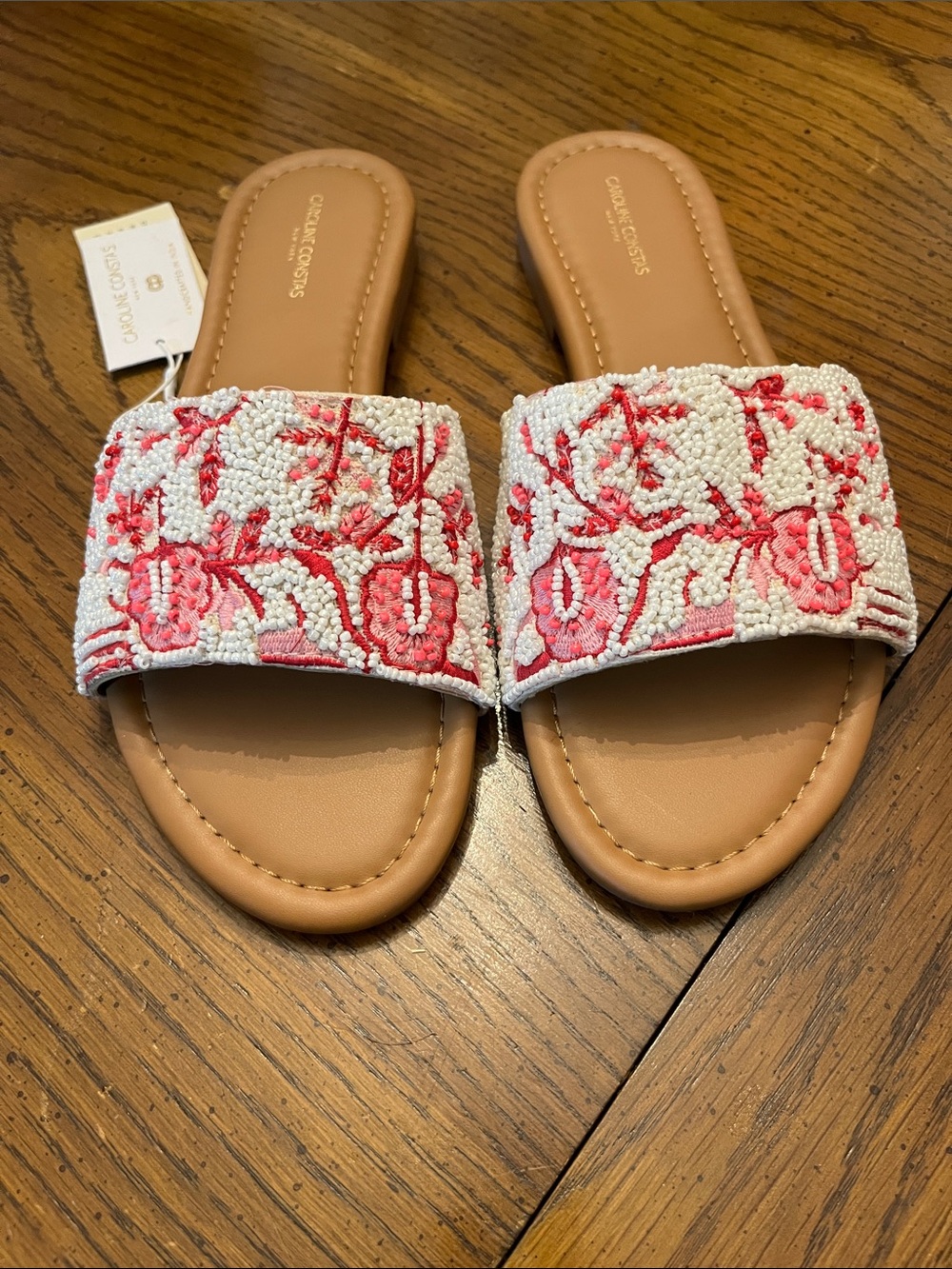 Caroline Constas Embroidered and Beaded Slide Sandals, size 8.5, new with tags